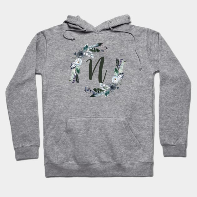 Floral Monogram N Dark Bohemian Flora Hoodie by floralmonogram